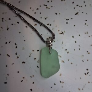 Mint Green Seaglass Pendant On Sterling Silver Chain